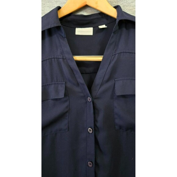 New York & Co Women Blouse Roll Tab Sleeve Button-Down Navy Size Medium - Picture 4 of 9
